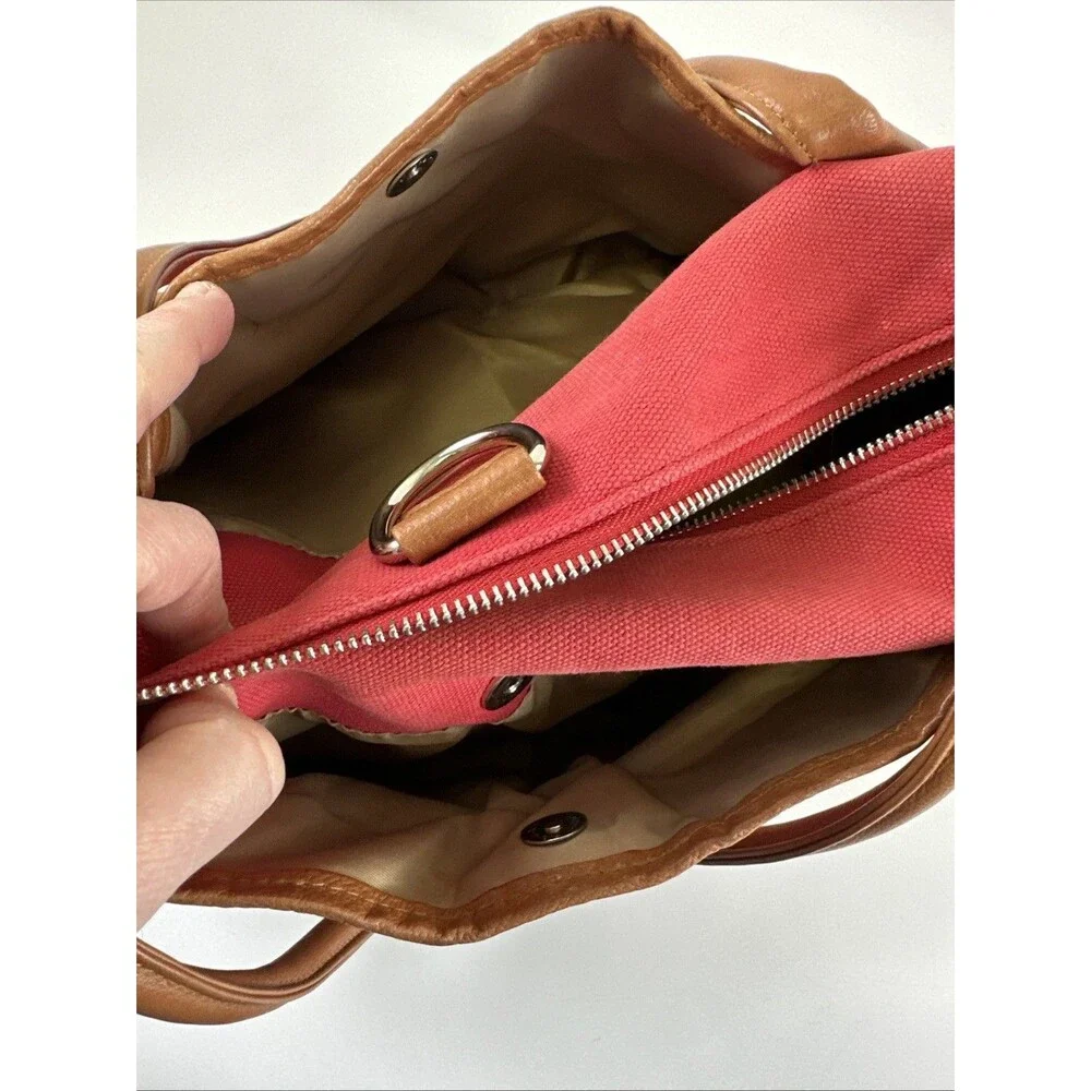 Lily Jade Elizabeth Diaper Bag Red Canvas Brown Leather Convertible Insert Large